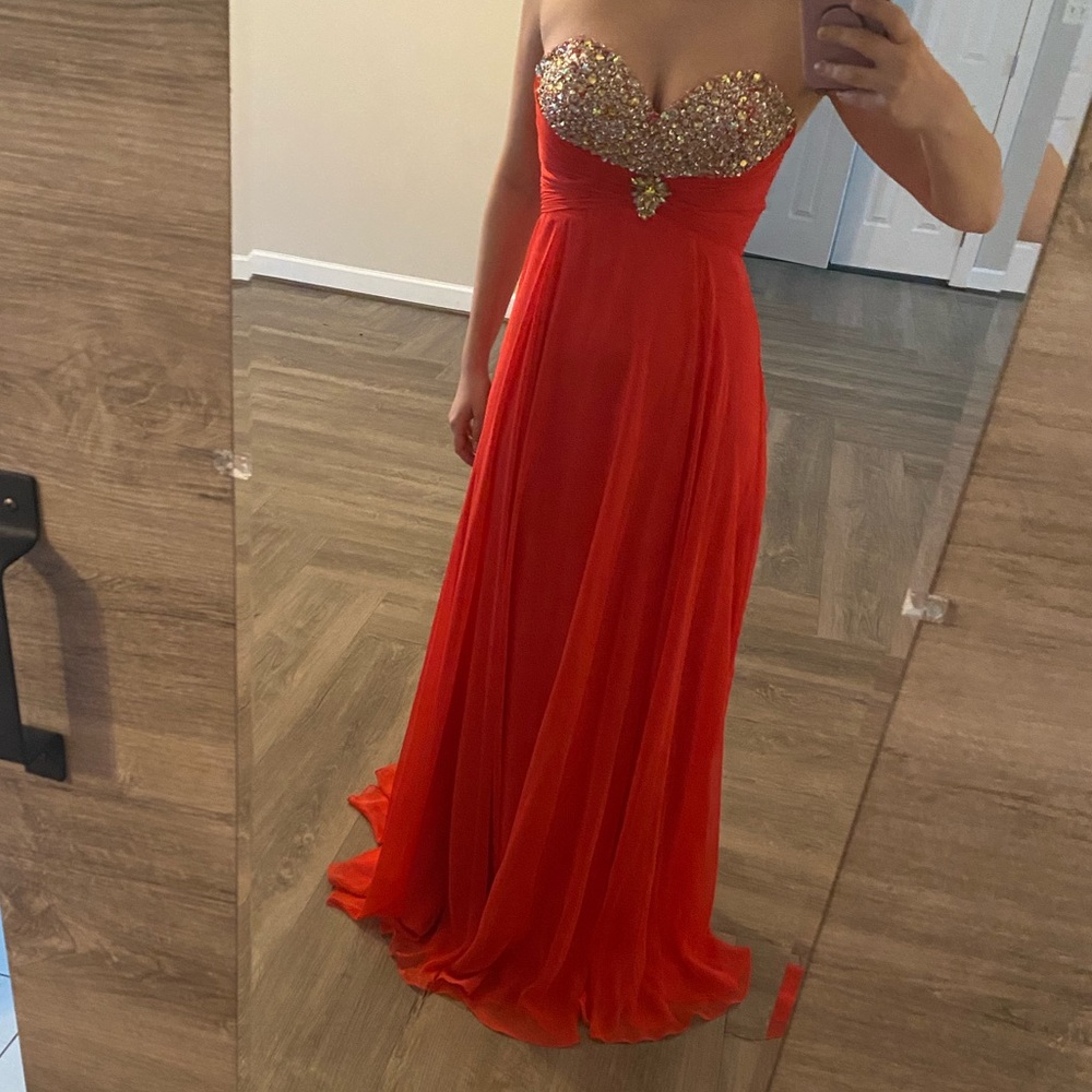 Salmon/pink bedazzled prom dress